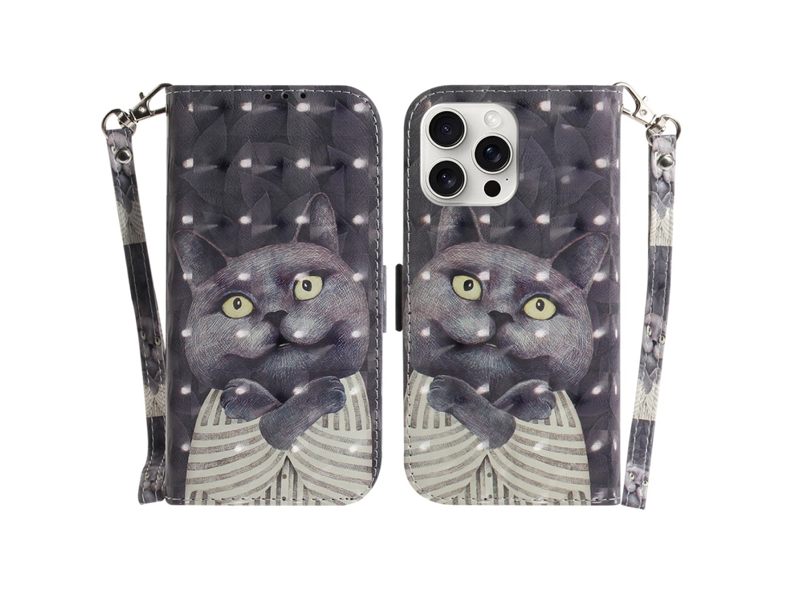 Capa Em Couro Pu Para Apple Iphone 16 Pro Max - Abraçando O Gato