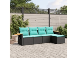 Vidaxl 5 Pcs Conjunto De Sofás P/ Jardim C/ Almofadões Vime Pe Preto