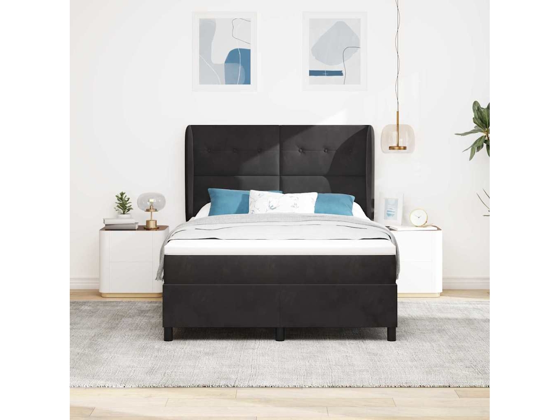 Vidaxl Cama Box Com Cabeceira Manual Preto 200 X 140 Cm Veludo