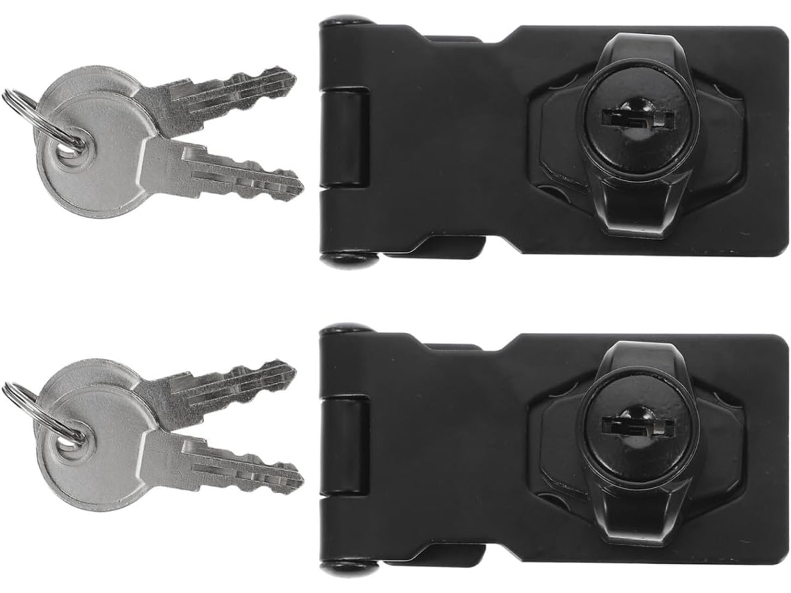 Childweet Conjunto Com 2 Fechaduras Armário Em Liga Zinco Preto 2,5 Polegadas Com Placa E Chave, Resistentes À Ferrugem,