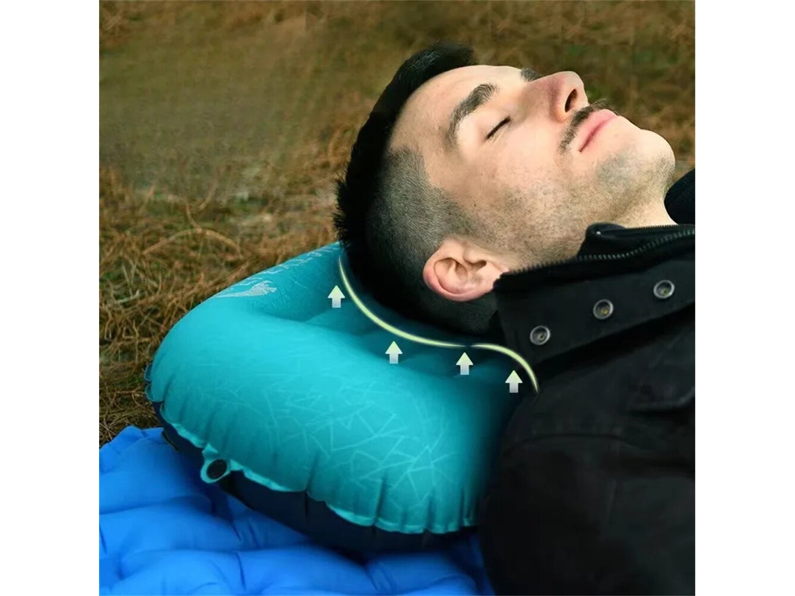 Ipree Travesseiro Inflável Portátil Ultralight Azul Camping Viagens Ergonômico Inflável Suporte Lombar Cervical Compacto Acolchoamento Trilhas