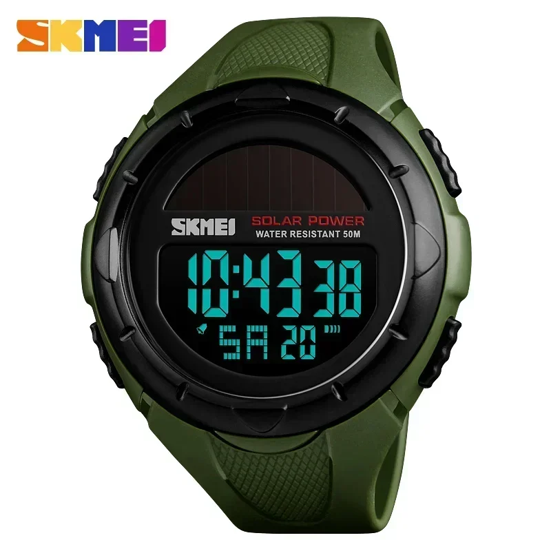 Despertador Solar Ecológico para Homens, Relógio Luminoso, Esportivo Digital MDUG (verde Militar)