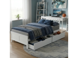 Cama De Solteiro De Madeira 90x200 Cm Com Gavetas De Arrumação, Estrutura Em Pinho, Cama Para Adolescentes/adultos, Branca.