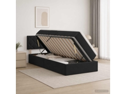 Vidaxl Cama De Armazenamento Led Com Colchão Preto 90 X 190 Cm Veludo