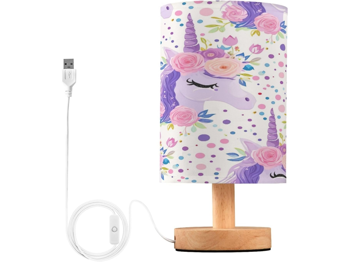Luminária De Cabeceira Led Usb Pequena Skyshu Unicrons Com Base Madeira Antiderrapante E Cúpula Que Não Agride Os Olhos