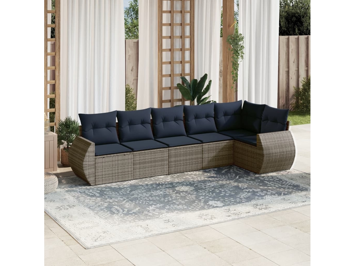 Vidaxl Conjunto De Sofá De Jardim Com 6 Peças E Almofadas Em Rattan Sintético Cinza