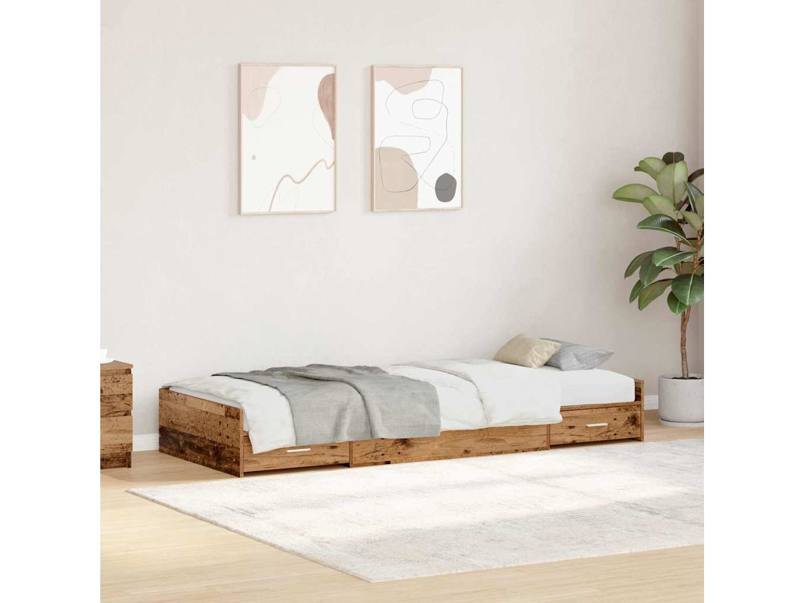Vidaxl Estrutura Da Cama Com Gaveta Madeira Antiga 90 X 190 Cm