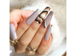 Dicas de Unhas Falsas Artificiais Diy Cor Café Onda Série Coração de Pêssego 24 Peças