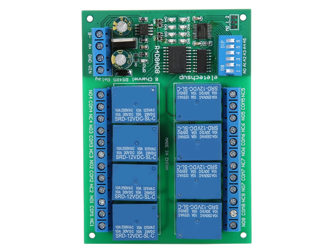 Placa De Expansão De Relé 8 Canais Rs485 12v Para Controle Remoto Com Protocolo Rtu Plc