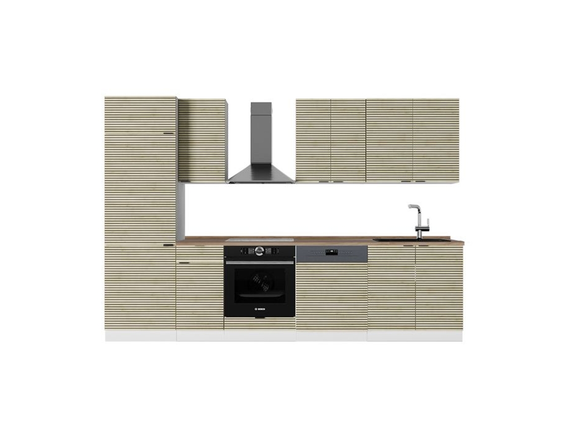 Cozinha Fame Line, 300cm, Pt Carvalho, Carvalho Lambris/branco, Branco, Vicco