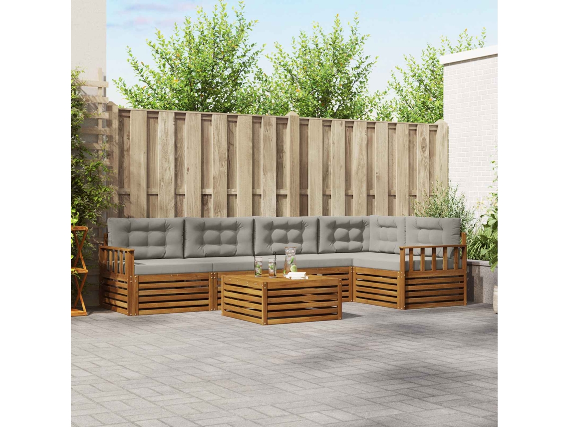 Vidaxl Conjunto De Sofás Para Exterior 6 Pcs Cinza Natural E Claro