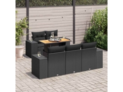 Vidaxl 6 Pcs Conjunto Sofás De Jardim C/ Almofadões Vime Pe Preto