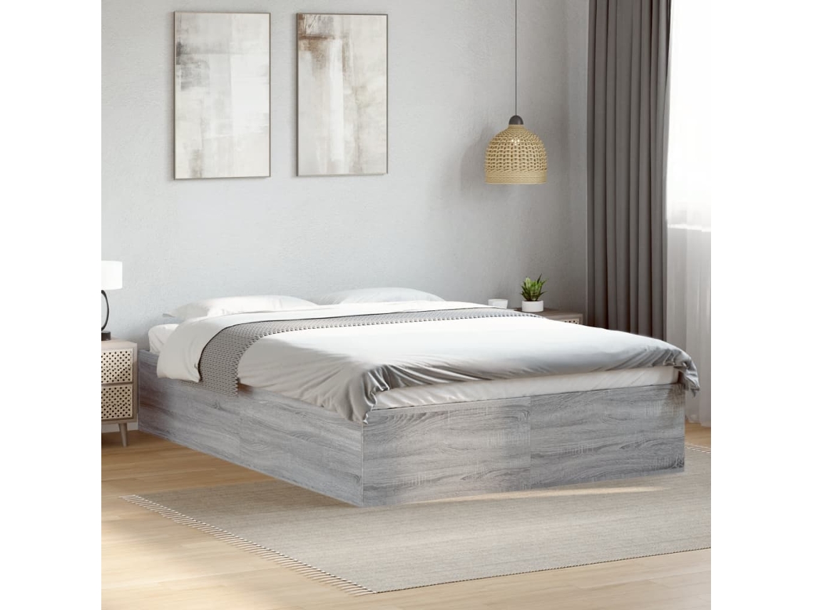 Estrutura De Cama 135x190 Cm Derivados De Madeira Cinza Sonoma