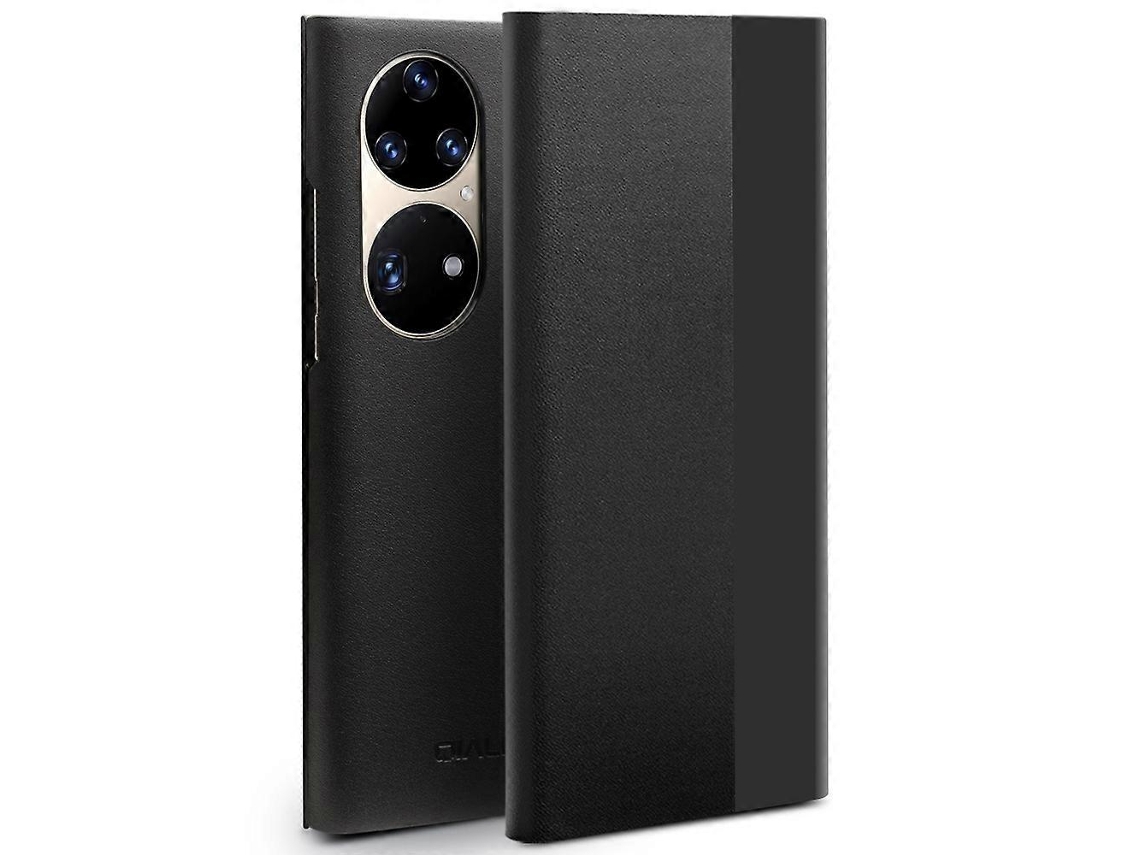 Capa De Couro Para Smartphone Huawei P50 Pro Qialino Com Janela Lateral Magnética