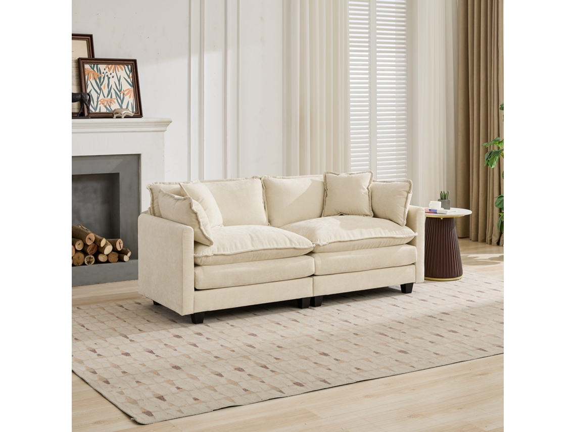 Sofá Cloud 2 Lugares Chenille Modular Bege