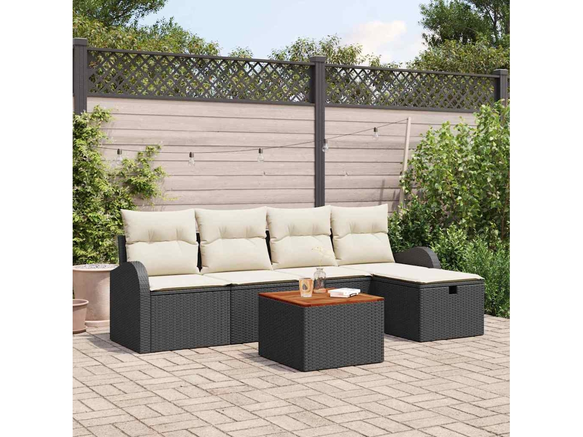 Vidaxl Conjunto De Sofá De Jardim 6 Unid. Preto Rattan Sintético