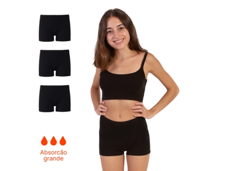 Boxers De Menina Ecowoman Menstruais Fluxo Pesado Preto (m)