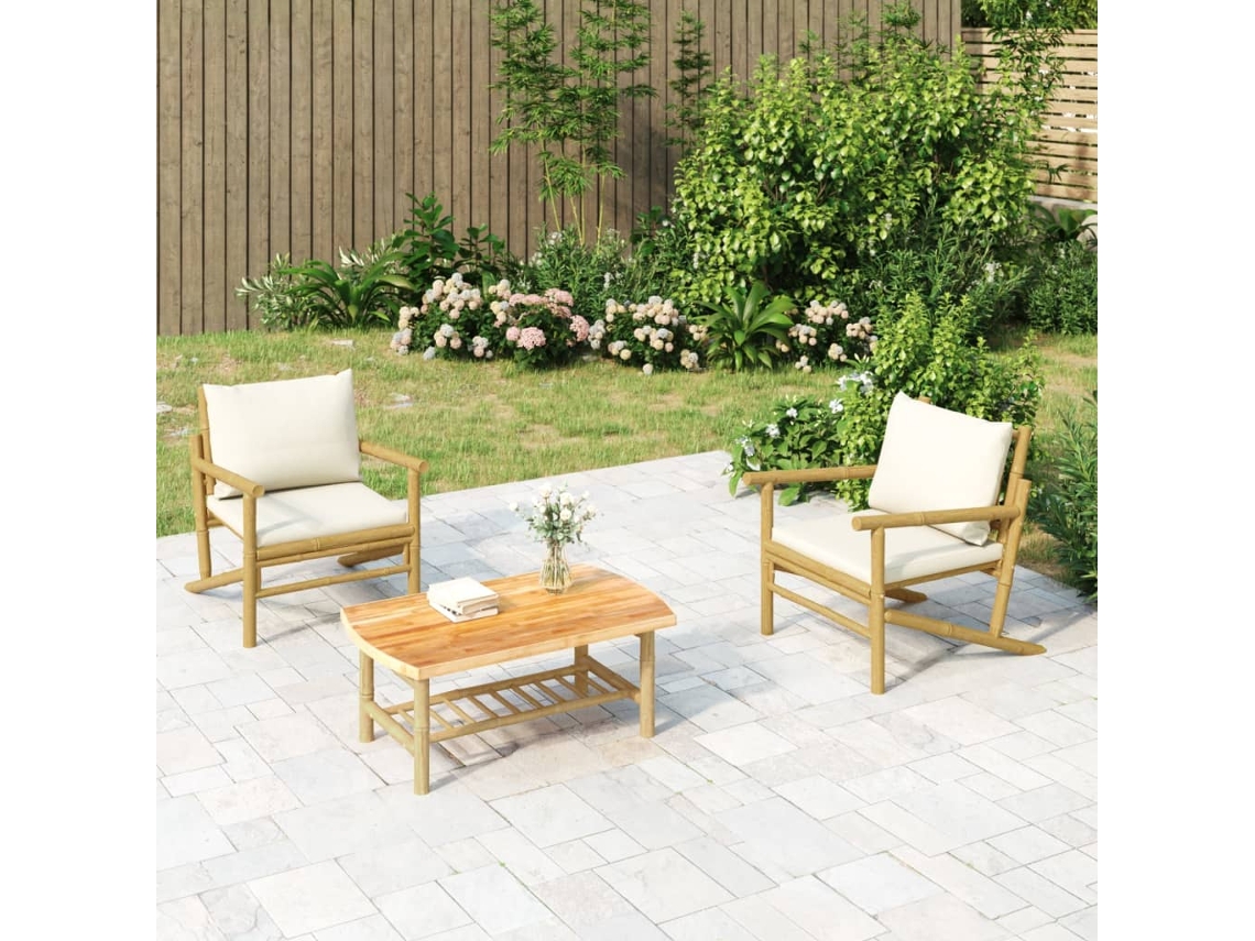 Vidaxl Cadeiras De Jardim 2pcs Bambu Com Almofadões Branco Nata
