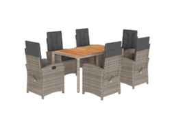 Conjunto de 7 Jantar para Jardim com Almofadões Vime Pe Cinza MAISON EXCLUSIVE