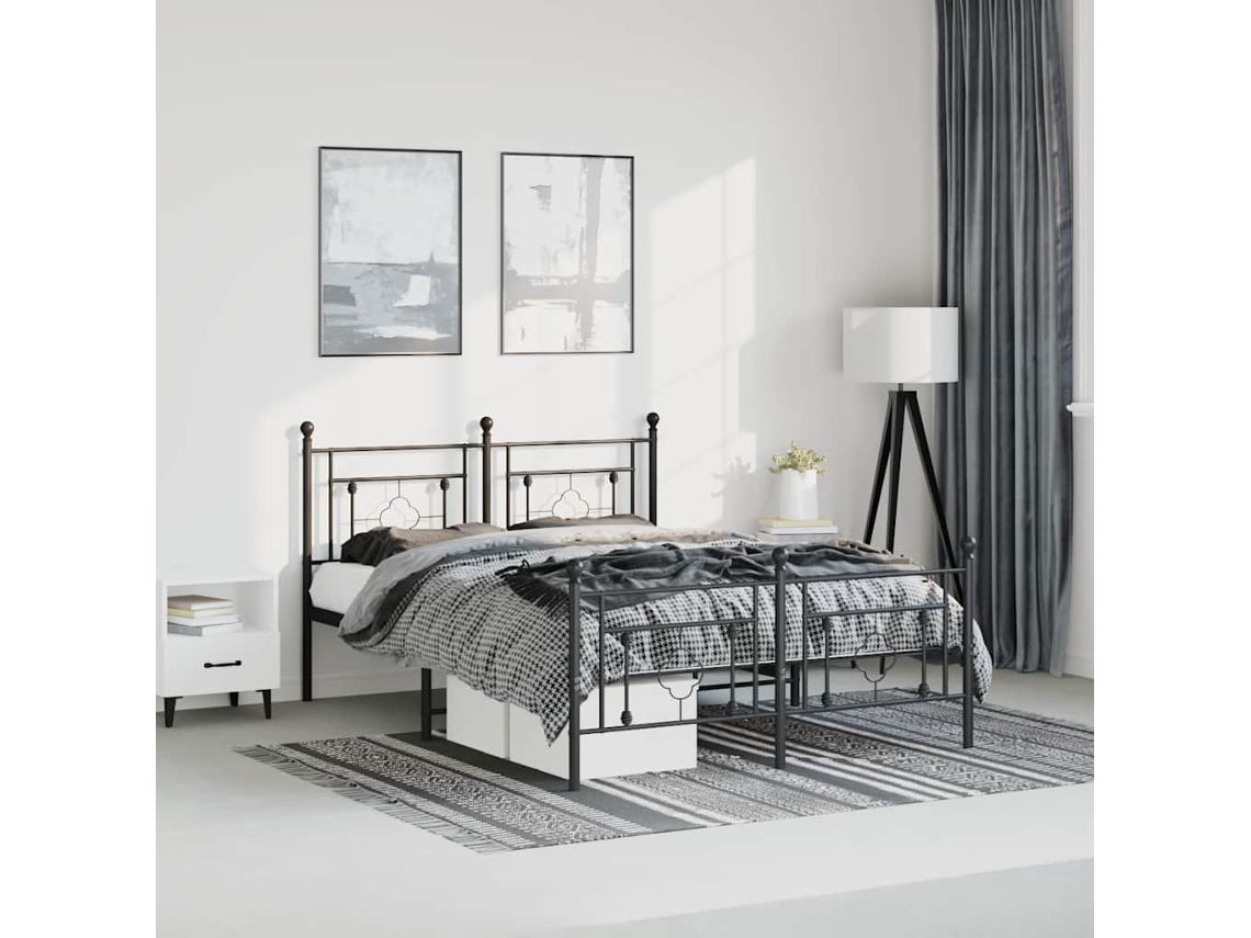 Estrutura De Cama Com Cabeceira E Pés 193x203 Cm Metal Preto