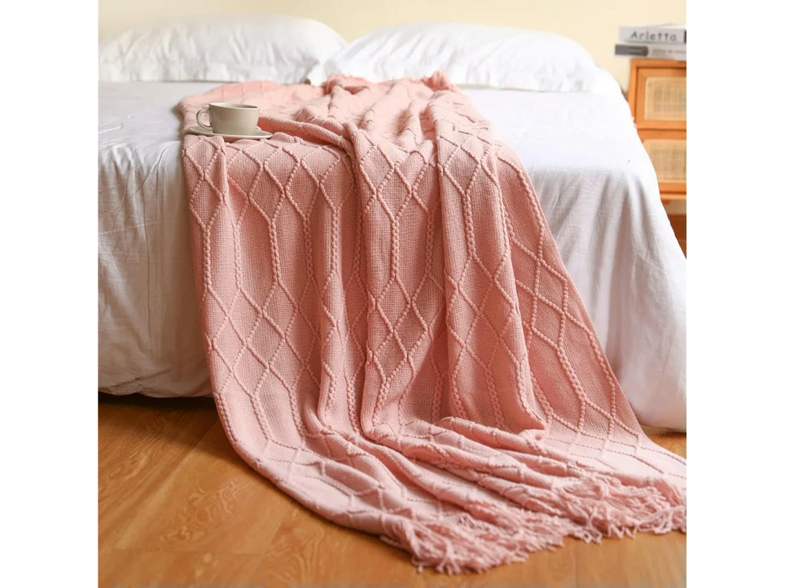 Manta de Tricô para Sofá e Cama Macia Decoração Casa com Pompom Leve Respirável, Macio, Quente, Ideal para Qua