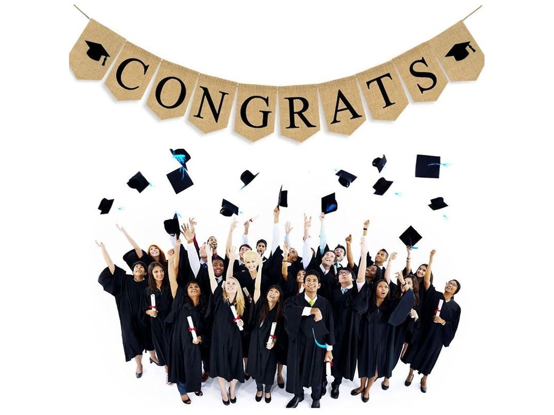 Banner De Graduação De Saco Com Boné Preto Para Parabenizar Graduados Montado