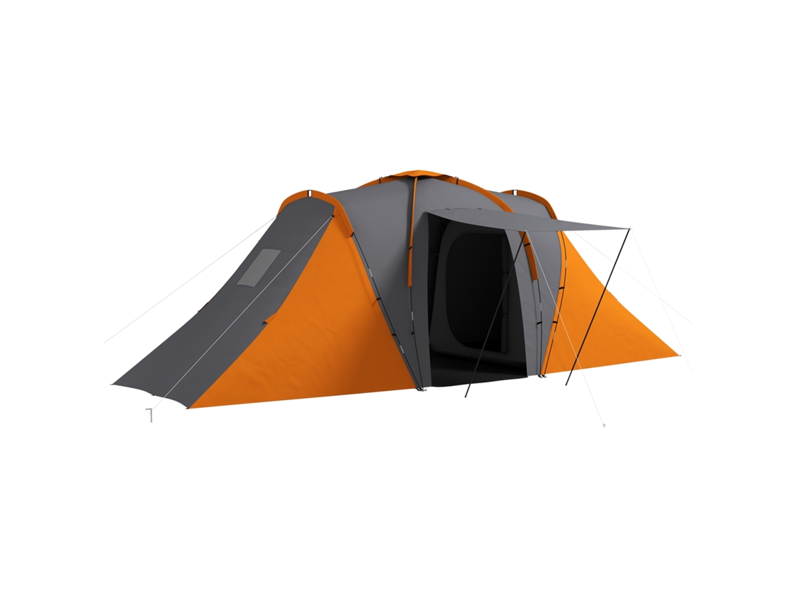 Tunnelzelt, 2000mm Wasserabweisend Campingzelt Für 4 Personen, Mit 2 Schlafzimmern Wohnbereich Tragetasche Grau+orange