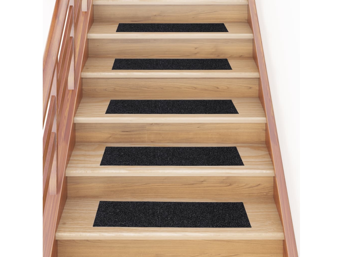 Vidaxl Tapetes De Escada Autoadesivos 15 Peças 76x20 Cm Pretos Retangulares