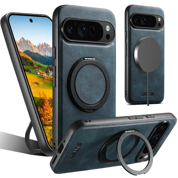 (azul, Google Pixel 6 Pro) Capa Protetora De Couro Com Suporte Giratório De 360°, Resistente A Impressões Digitais, Oferece Proteção Completa.