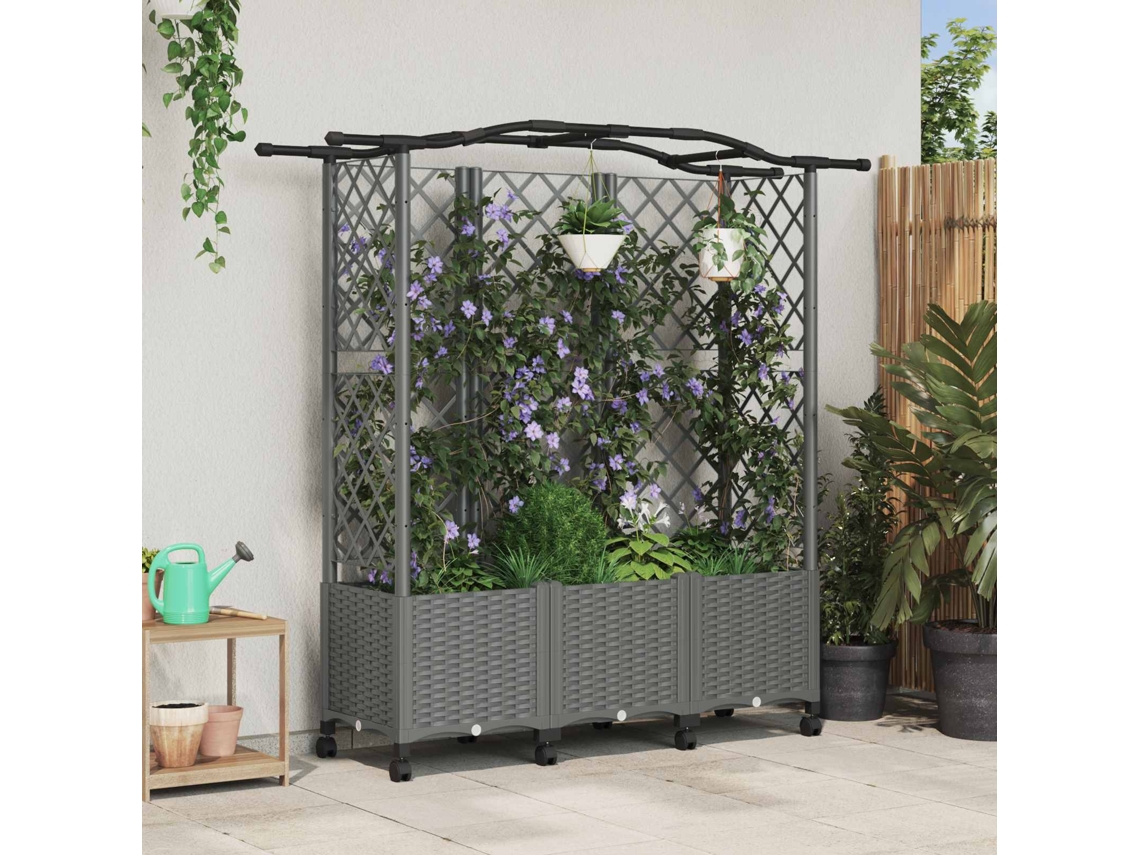 Vidaxl Cama Elevada com Treliça e Telhado Cinzento claro Pp