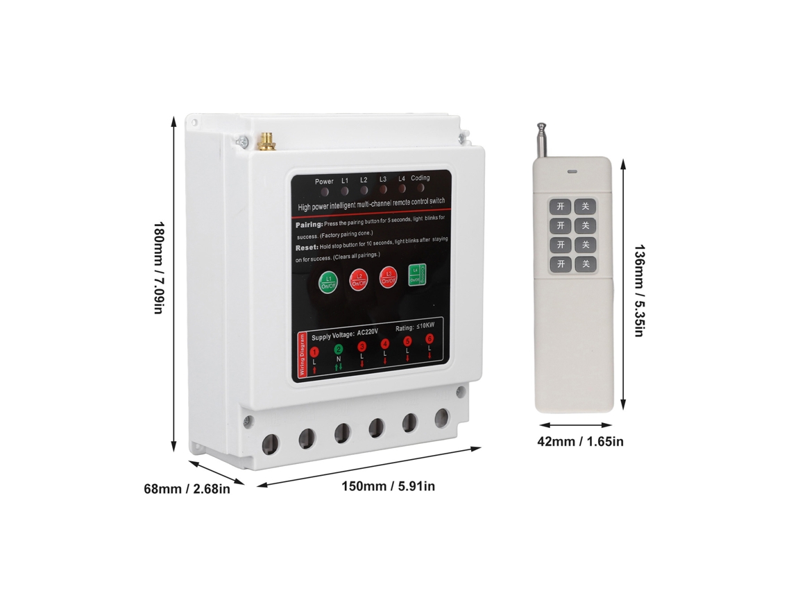 Interruptor remoto sem fio CA 220 V 90 A, controle remoto de 4 vias para portas de garagem, motores e iluminação.