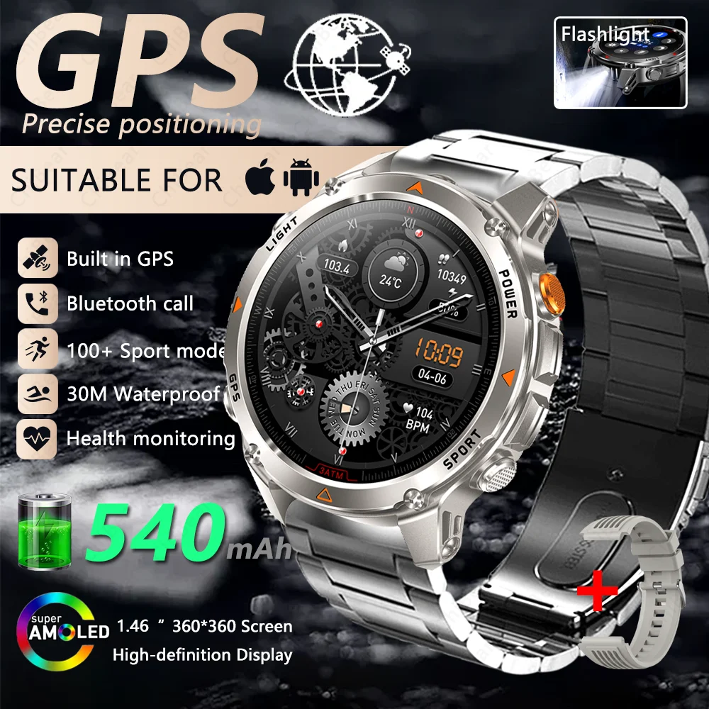 (yinggang) Smartwatch Com Gps, Bússola Amoled E Barômetro