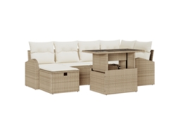 Conjunto 7 Conjunto De Sofá De Jardim Vidaxl Bege Vime Pe (234 X 124 X 85 Cm)