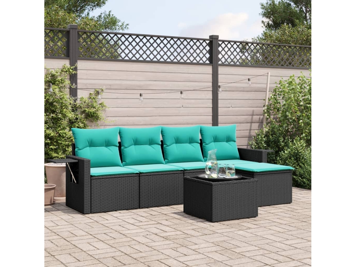 Vidaxl Conjunto De Sofá De Jardim Com 6 Peças E Almofadas Em Rattan Sintético Preto