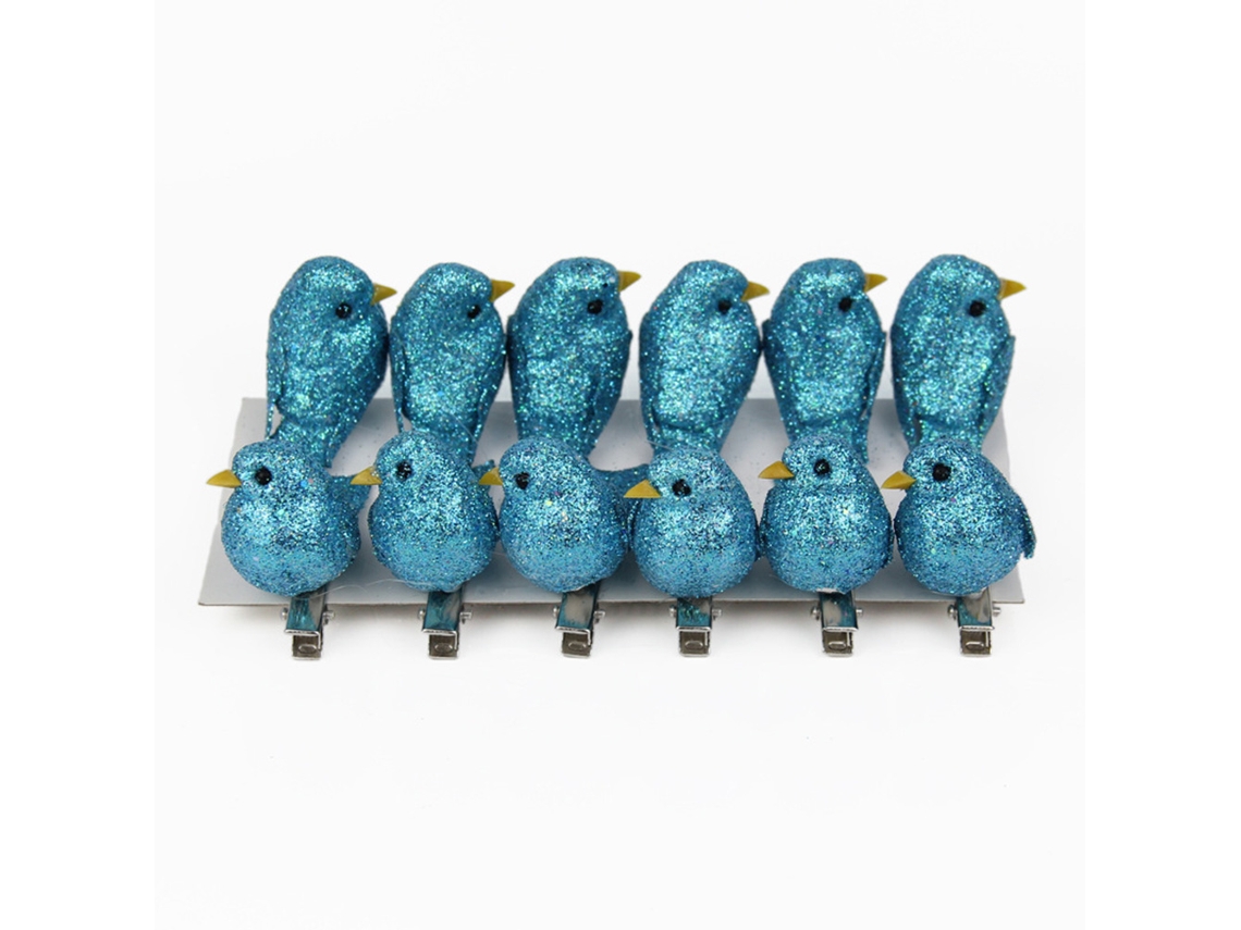 Decoração de natal com pássaros azul, 12 peças de micro decoração natalícia LAXISCREED