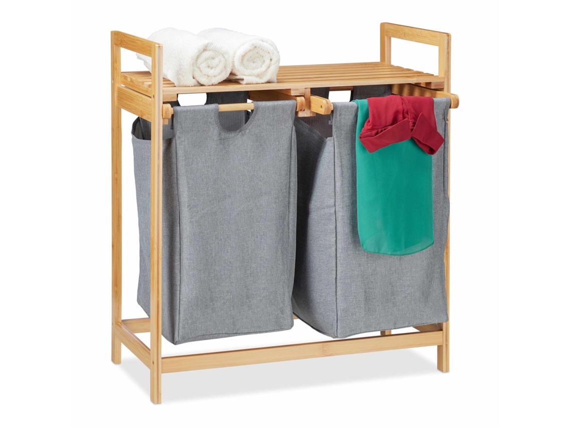 Cesto De Roupa Com 2 Compartimentos E Prateleira