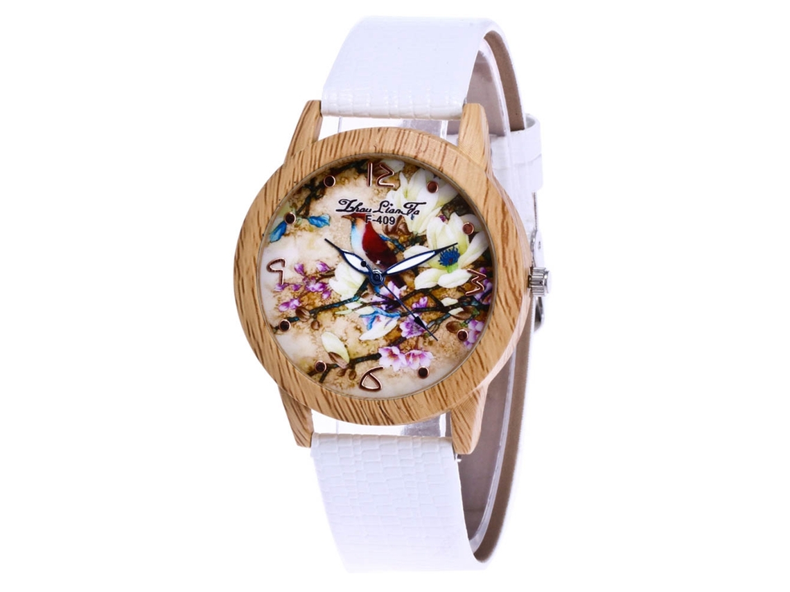 Relógio feminino Zhoulianfa com contadores de algarismos arábicos, pulseira de PU, quartzo branco, estilo estudante.