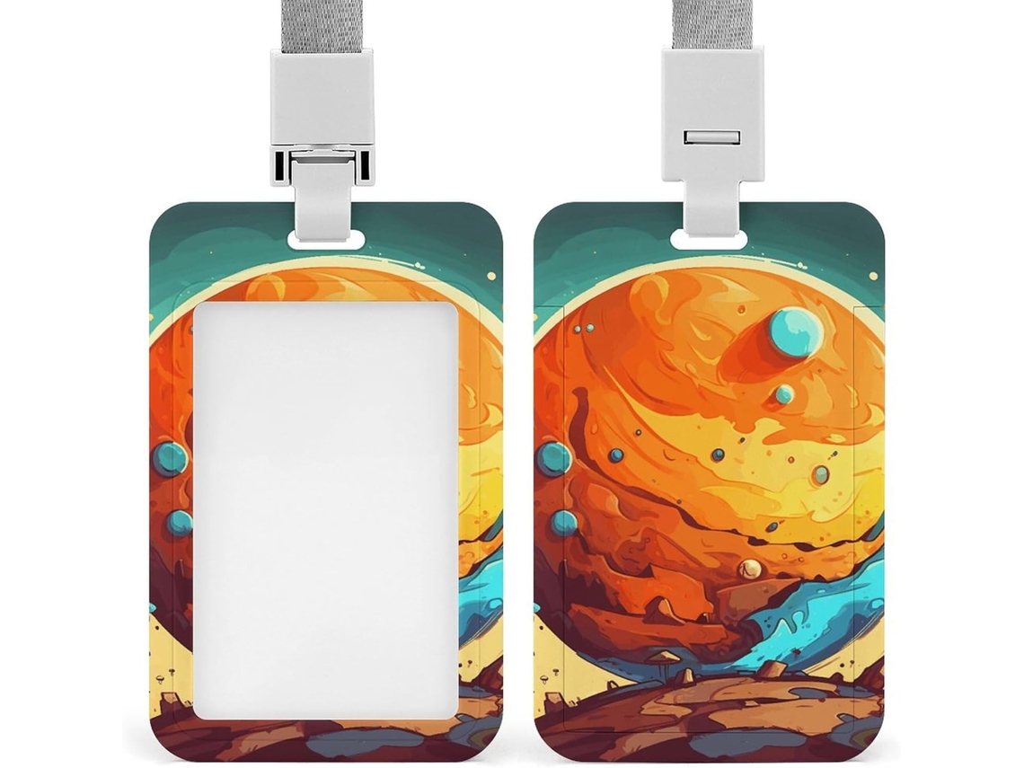Porta Crachá Com Clipe, Carimbo Planeta Em Design Animado Soft E Cordão, Porta Crachá Identificação, Cordão