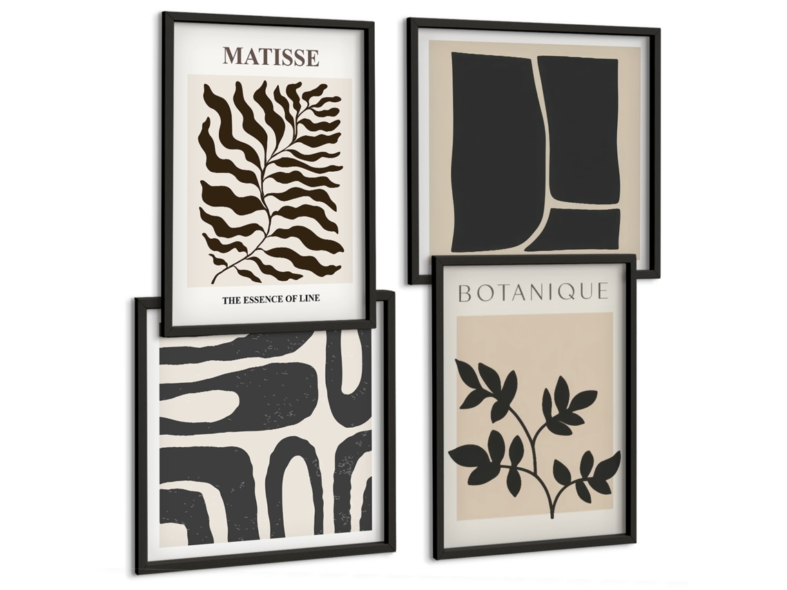 Composição De Quadros Gráficos Estilosos Natureza Abstração Espelharte (4 Peças)