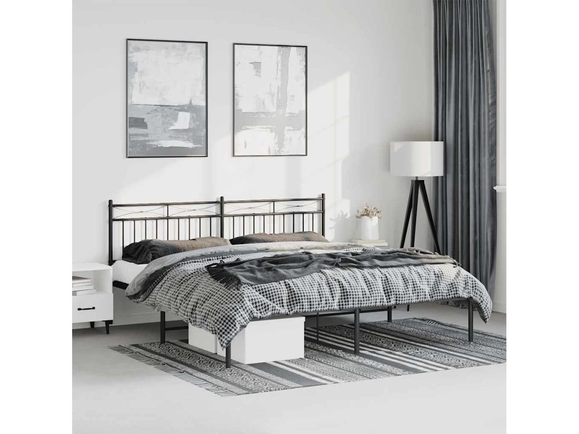 Vidaxl Estrutura De Cama Com Cabeceira 183x213 Cm Metal Preto