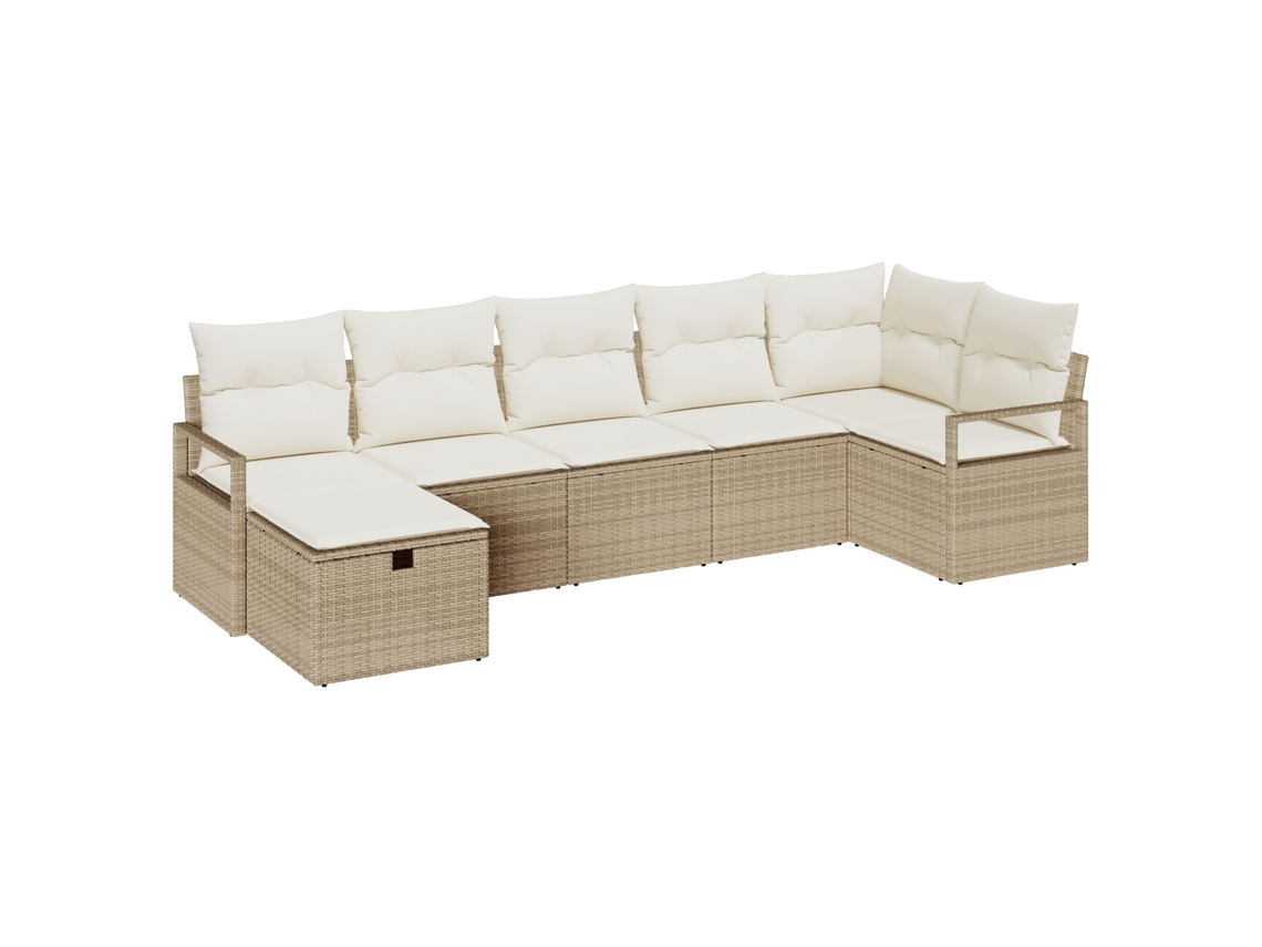 Conjunto 7 De Sofá De Jardim Com Almofadas Vidaxl Bege Rattan Polímero