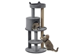 Árvore Arranhador para Gatos com Plataforma Caverna Postes de Sisal e Bola Suspensa 48x48x104 Cm Cinza ESSÊNCIACASA
