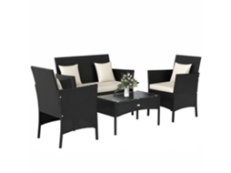 Conjunto Jardim Vime sintético PROFESIA BOYANG com 2 poltronas, sofá 2 lugares, mesa de centro e almofadas