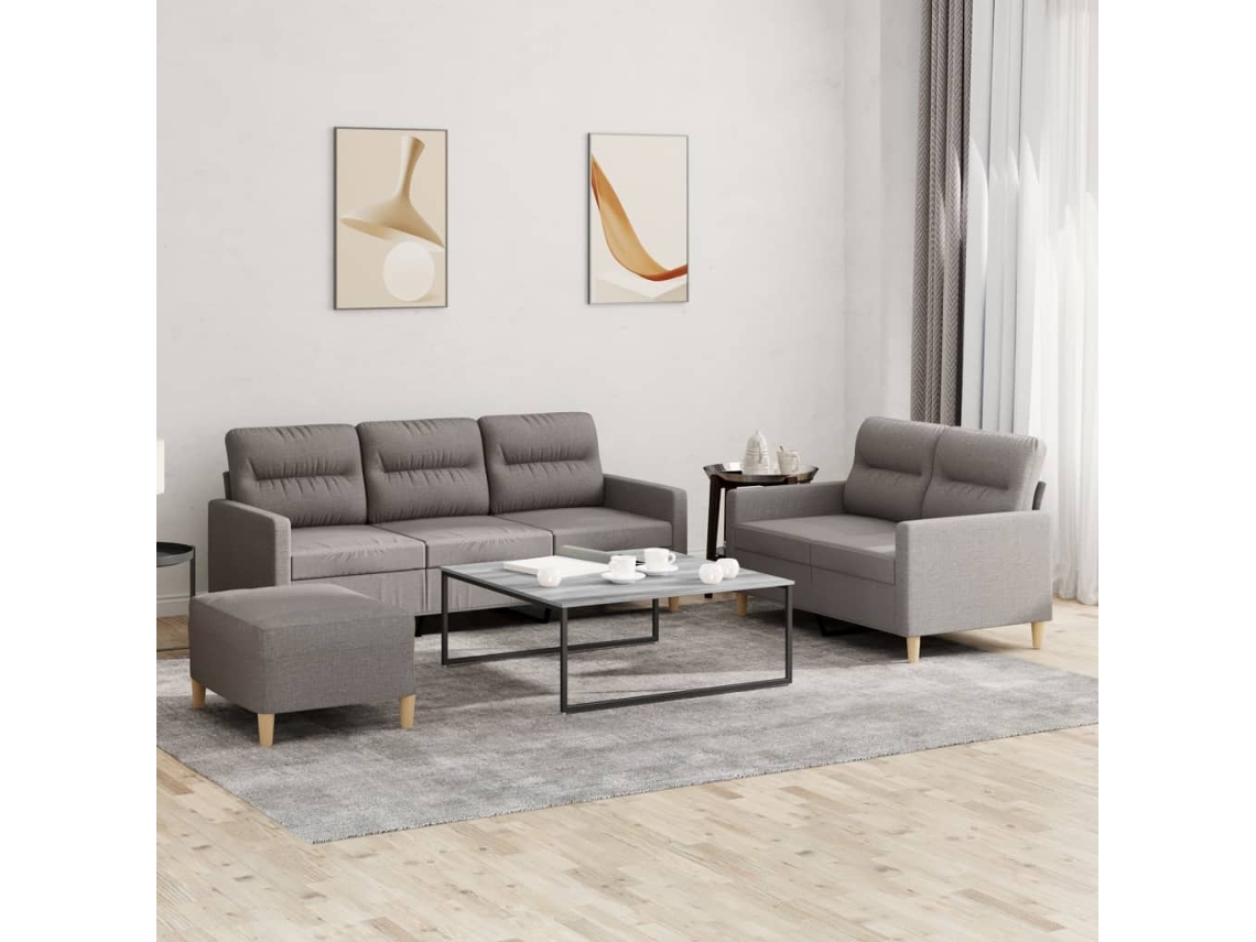 Vidaxl 3 Pcs Conjunto De Sofás Com Almofadões Tecido Cinza-acastanhado