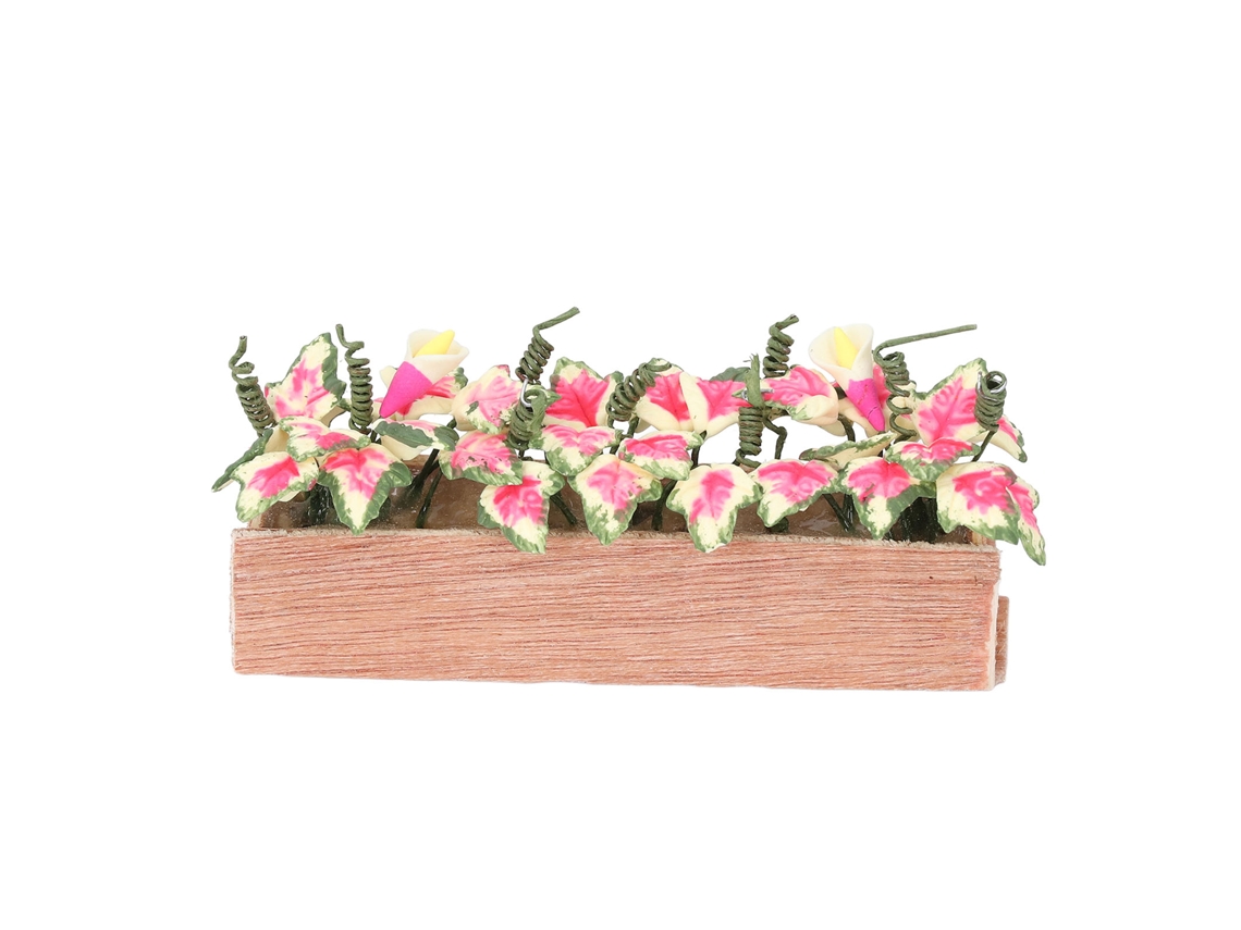Mali planta em Vaso Miniatura 1:12 Folhas Vermelhas Resina Madeira Decoração Casinha de Bonecas
