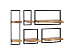 Vidaxl Conjunto Prateleiras De Parede 5 Pcs Madeira Acácia Maciça/aço