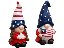 Decoração Quatro Julho 2 Pequenas Estatuetas Comemorativas Americanas Decorações Independência Gnomos GOKOCO
