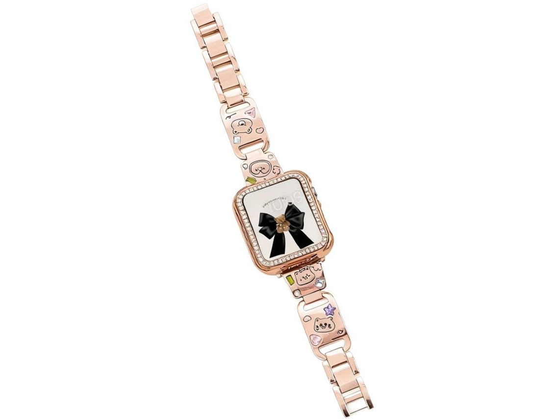 Bracelete para Apple Watch 42/41/40/38mm Metal com Diamantes - Happy Zoo Ouro Rosa XIAOMOYU