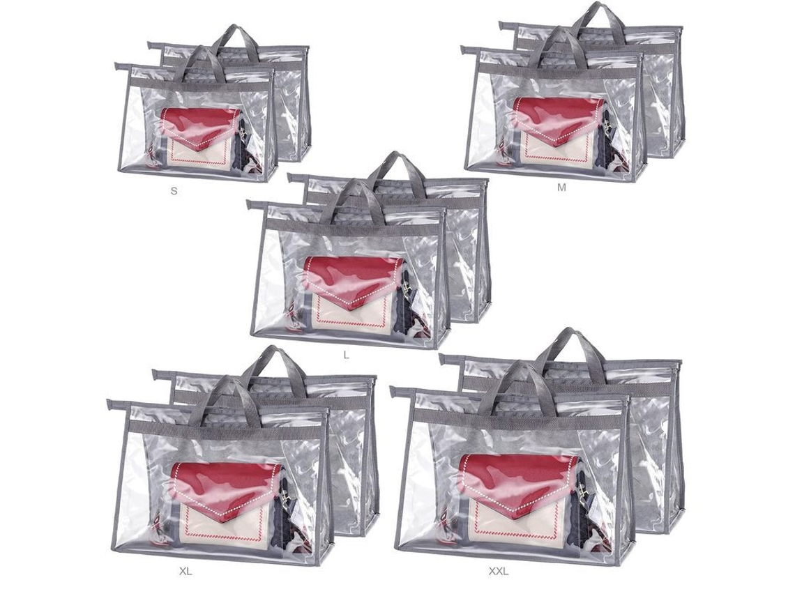 10 Bolsas Organizadoras Transparentes Para Armazenamento De Bolsas, 5 Tamanhos Protetoras Contra Poeira Com Fecho Zipper E Alça