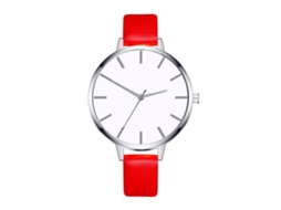 Relógio de Pulso Feminino de Quartzo Estilo Simples com Pulseira de Couro Pu Vermelho